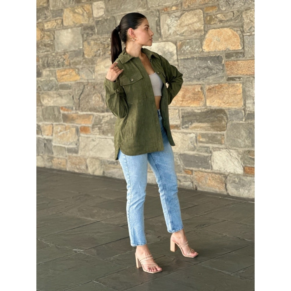 Olive Green Utility‎ Corduroy Shirt Jacket